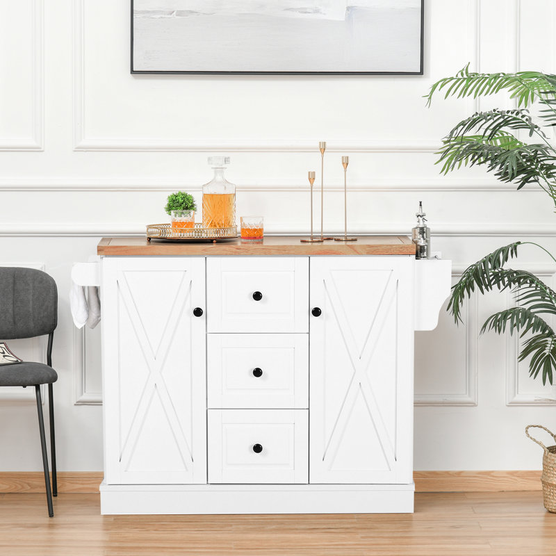 Gracie Oaks Kerlin 49.5'' Wide Rolling Kitchen Island with Solid Wood Top & Reviews Wayfair